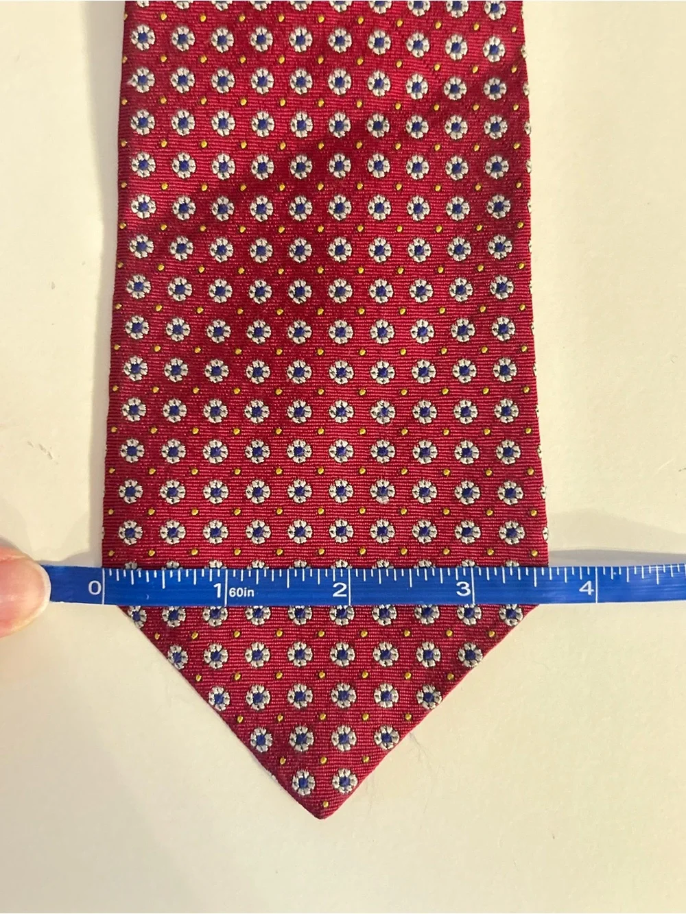 VTG Lauren Ralph Lauren Red Silk Foulard Medallion Micro Floral Mens Necktie Tie
